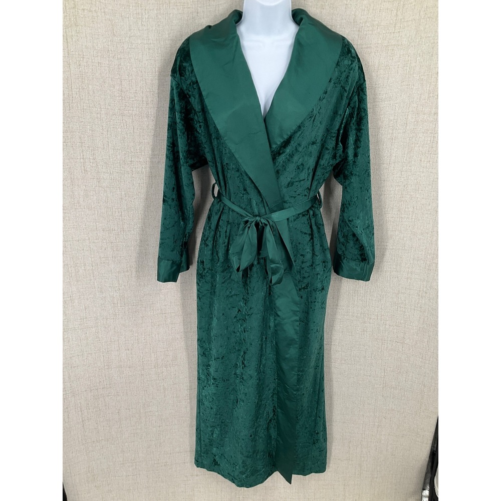 Victoria's Secret Robe Womens S Green Velvet Satin Trim Vintage 1997 Long Wrap